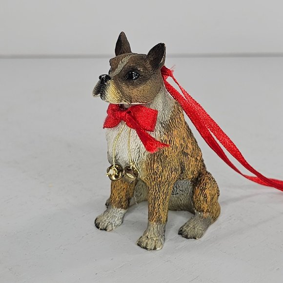 Vintage Boxer Pit Bull Dog Christmas Ornament Red Bow - Picture 6 of 8